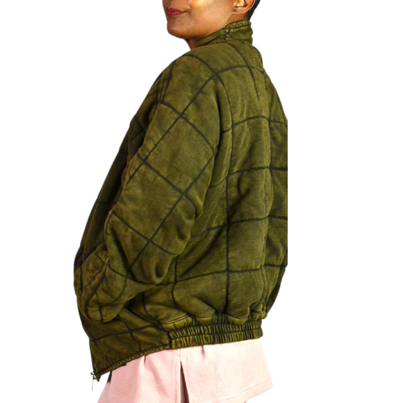 Free People Dolman Quilted Knit Jacket Green Olive Bomber Oversizes Cotton XS - Picture 8 of 16